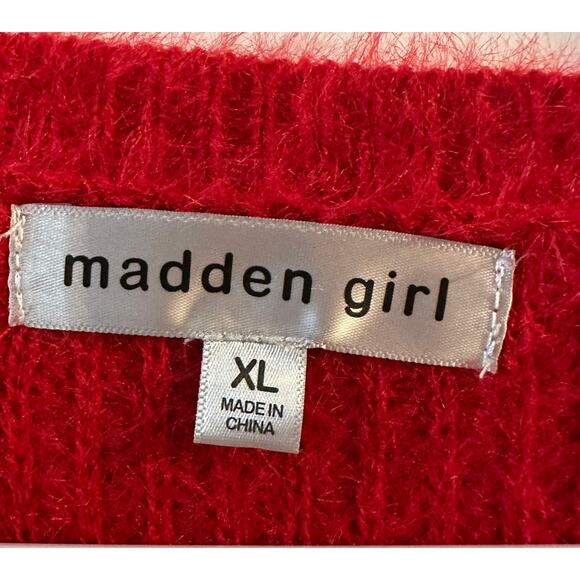 Madden Girl Women's Red Crew Neck Long Sleeve Sweater Soft Hearts Size XL - Picture 5 of 6